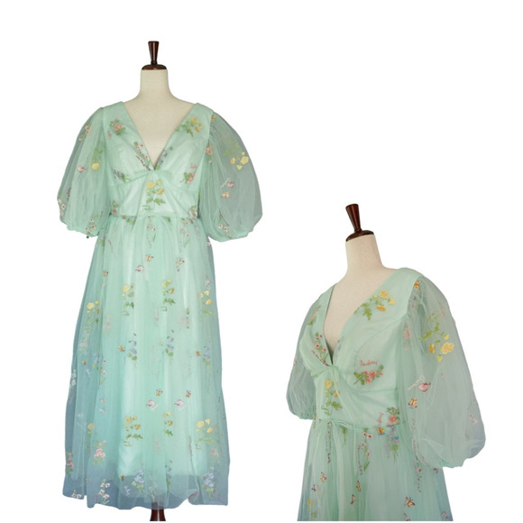 Fairy Butterfly Floral Embroidery Peasant Dress 20W Cottagecore Coquette Wedding - Picture 1 of 16